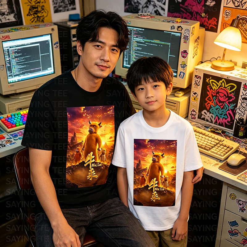 NIU Lai Here Comes Viral Chinesisches Kuh-Meme T-Shirt Y2k Filmisches Poster Kunst Ästhetik Kleidung Humor Lustige Kuhliebhaber Bauern T-Shirts – Detail 4