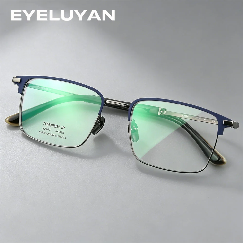 

EYELUYAN high-end Pure Titanium Square Eyeglass Frames Men atural Bull Horn Temple Business Myopia Optical Glasses Frames H2390