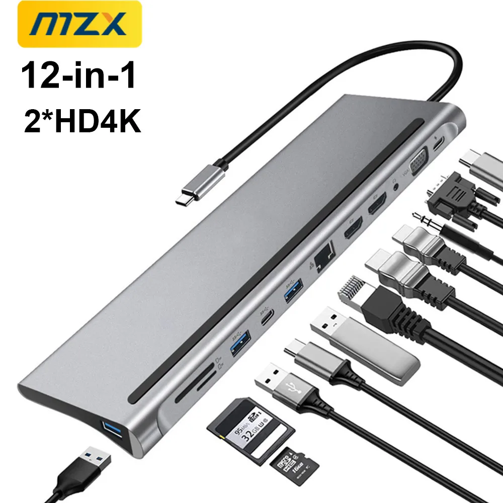 

MZX MST 12-in-1 USB C Docking Station Hub Type Tipo Multi Multi-hub Extenisor A HDMI-compatible Adapter Dock Laptop for Macbook