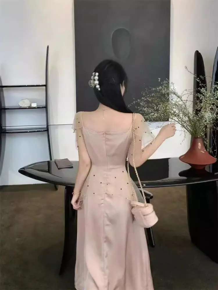 Ele Polka Dot Me Splice Dr Damen Sommer Schlankheits Lang Dr Hohe Taille A-Linie Rock Französisch Sle Basic Modell