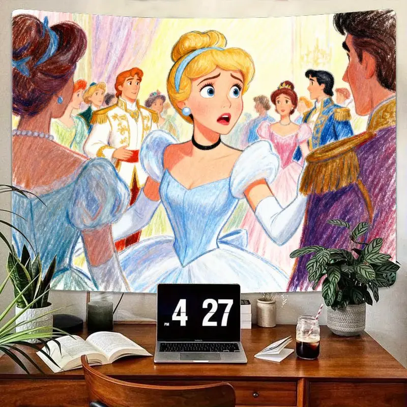 

1 шт., принцесса Золушки Диснея, сказочный шар, гобелен, современный полиэстер, настенное искусство, эстетический декор комнаты, подарок для спальни, общежития для девочки