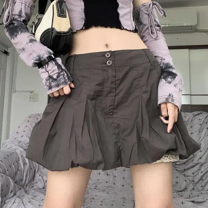 

American High Street Solid Color Flower Bud Low Waist Half Skirt Women's Slim Fit Show Waist Minimalist Design Short Skirts