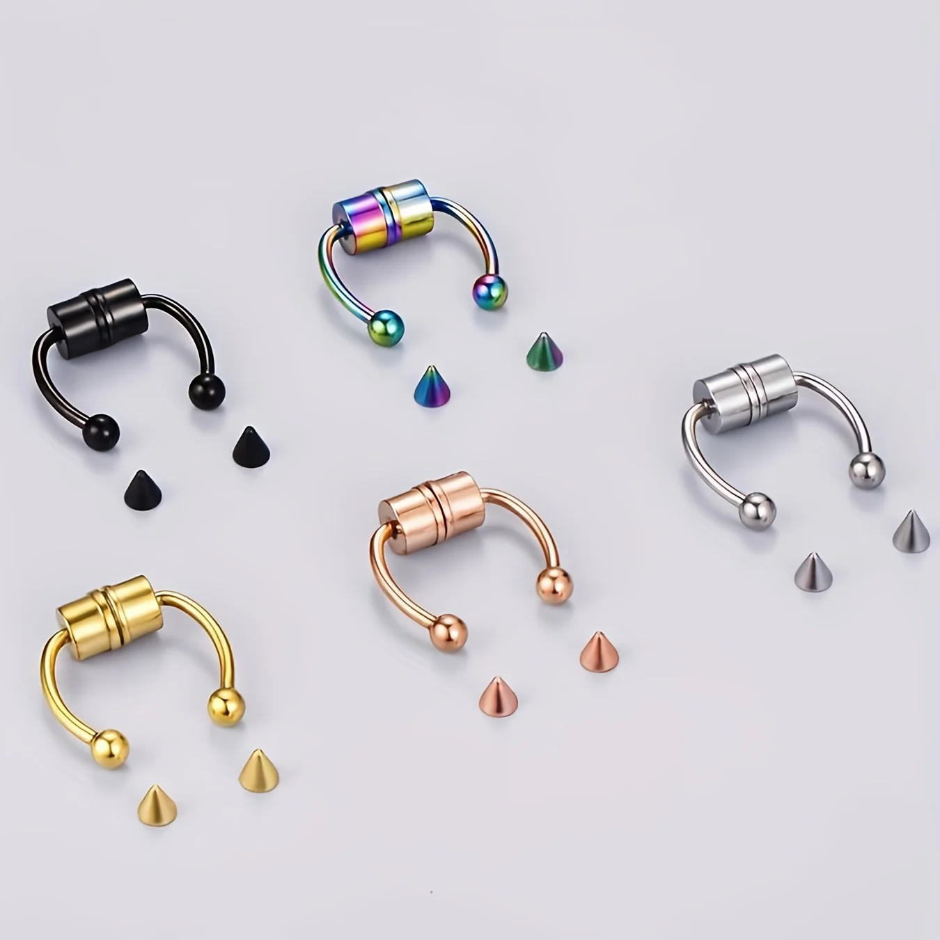 1PC Non-Piercing Nose Ring + Replacement Additions Set Magnetic Nose Stud Septum Ring Small Circle Spring view 3