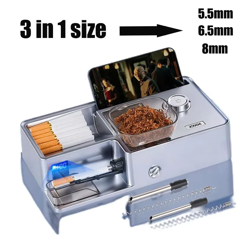 3 in 1 Size Cigarette Maker 5.5/6.5/8mm Infrared Sensing Cigarette Rolling Machine with Double Tobacco Filling Compartment