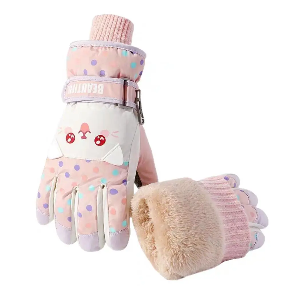 

Thermal Cartoon Children Ski Gloves Thicken Riding Snowboard Gloves Keep Warm Full Finger Girls Skiing Gloves Camping