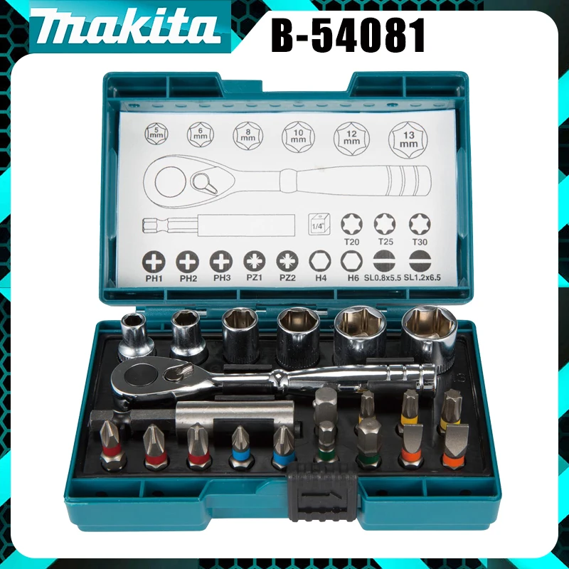 

Makita B-54081 Ratchet Socket Set 21-Piece Chrome Vanadium Steel Durable Portable Repair Tool Kit