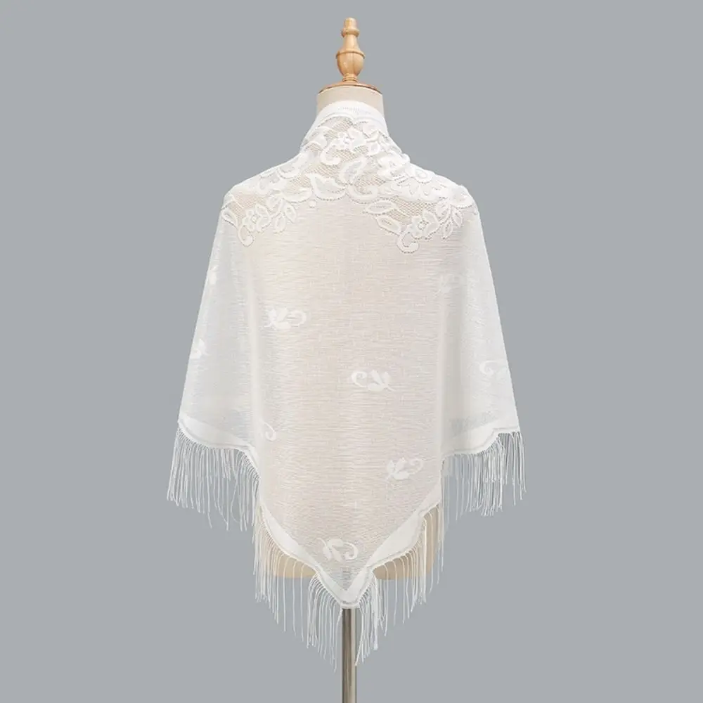 Women Vintage Shawl Tassel Patchwork V-Neck Cardigans Shawl Party Dinner Top Scarf Shawls Mesh Cloak Capelet Fringes