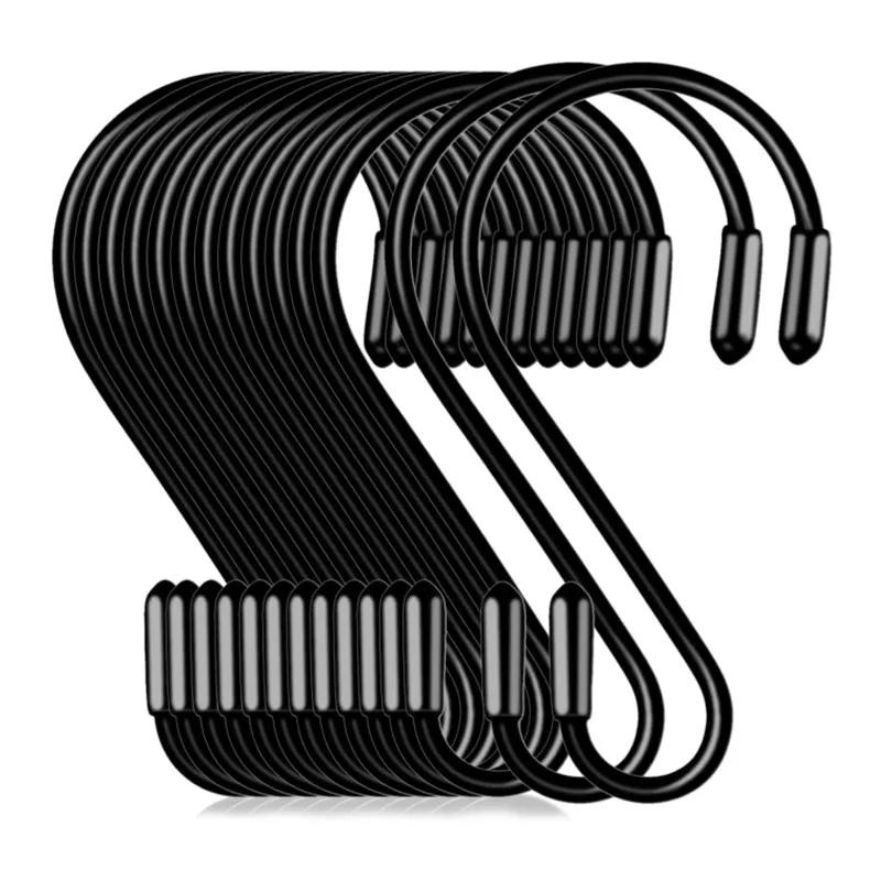 8 Pcs Black S Shape Hooks Hanger Home Bathroom Kitchen Accesories White Metal Hook Rack Hanging for Balcony Plant Shelf Tools