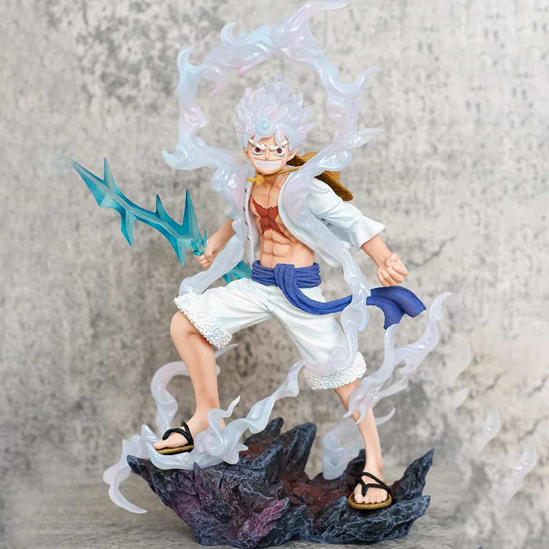 Anime One Piece Figure Thunderbolt Nika Luffy Luffy Action Figure Gear 5 Pvc 28cm Sculpture Model Doll Collection Birthday Gifts