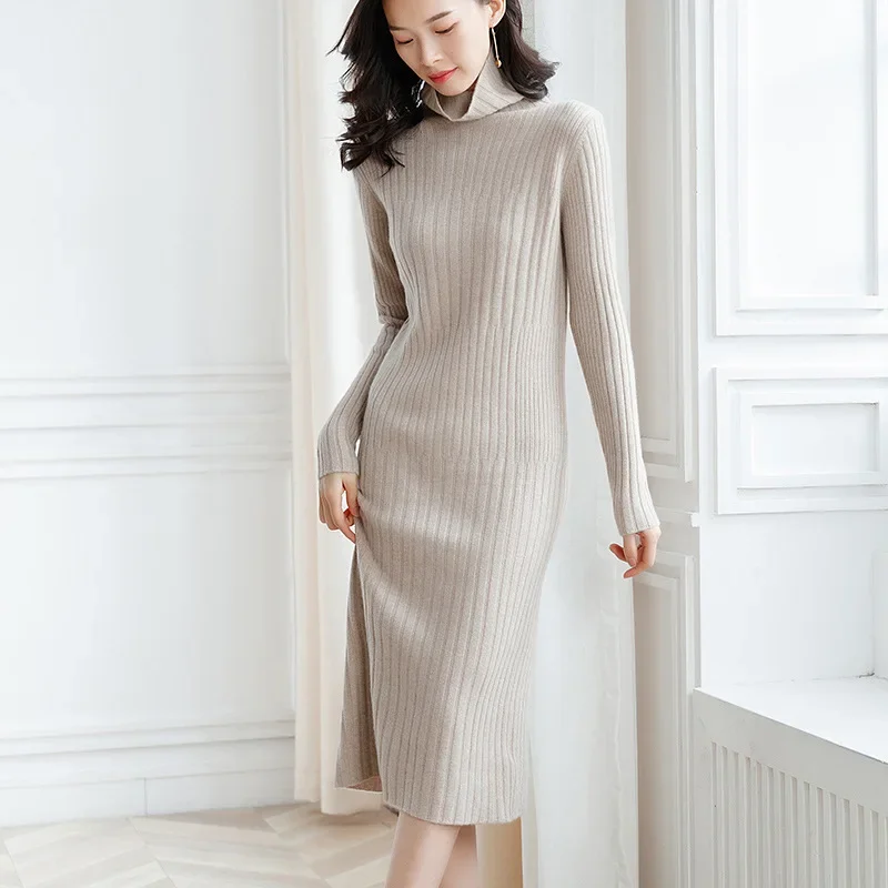 aliaga 100% cashmere turtleneck dress women ribbed knit elegant winter pullovers