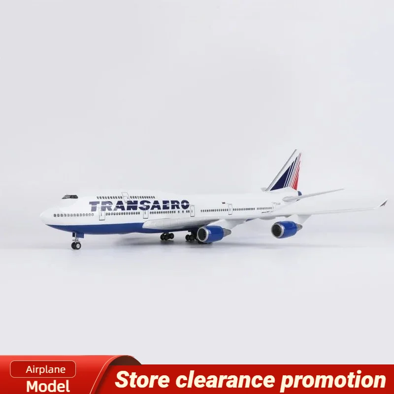 B747 Russia Transaero Airplane Model Toy 1/150 Airline 747 Plane Model Light and Wheel Landing Gear Plastic Resin Plane Model