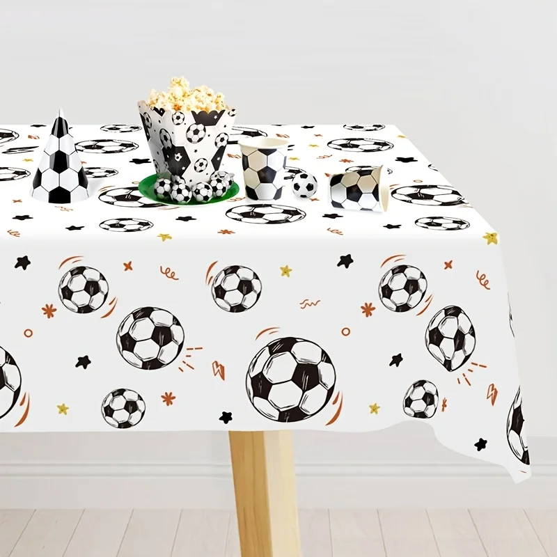 Football Theme Tablecover, Vibrant Soccer Ball & Star Designs Rectangle Table Cover, Sports Theme Birthday Party Supplies, Home