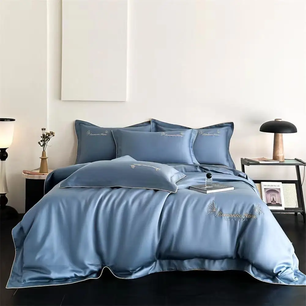 

Summer Cool Blue Lyocell Home Textiles Embroidery Duvet Cover Premium Flat & Fitted Bedding Set Supplier