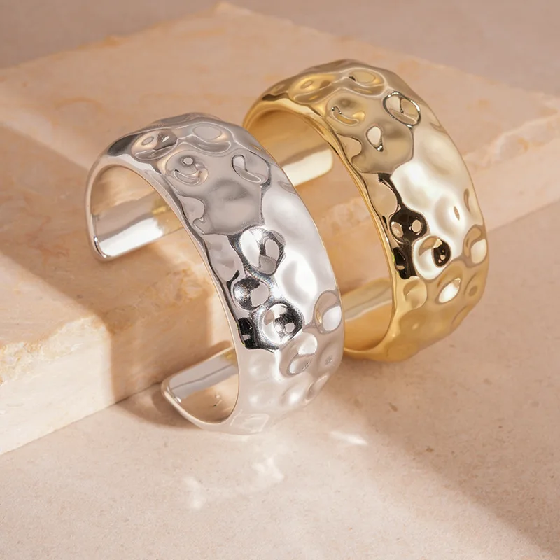 14 Styles Gold Silver Color Trendy Wide Acrylic Bangles for Women Men Irregular Bump Pattern Cuff Braclets Glamour Jewelry F