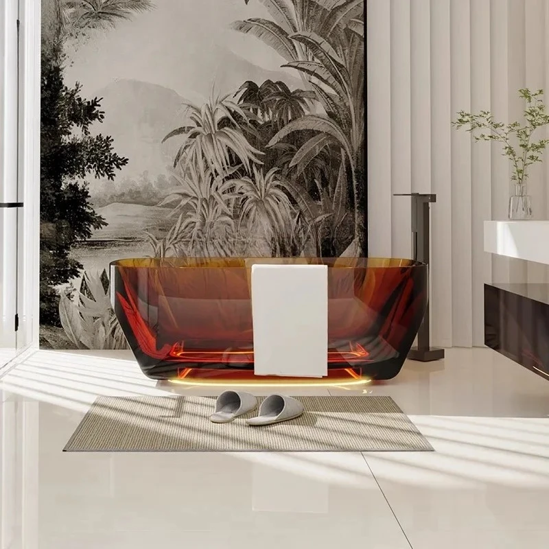 

Q Qimeishi artificial stone oval pure resin color transparent crystal bathtub freestanding bathtub