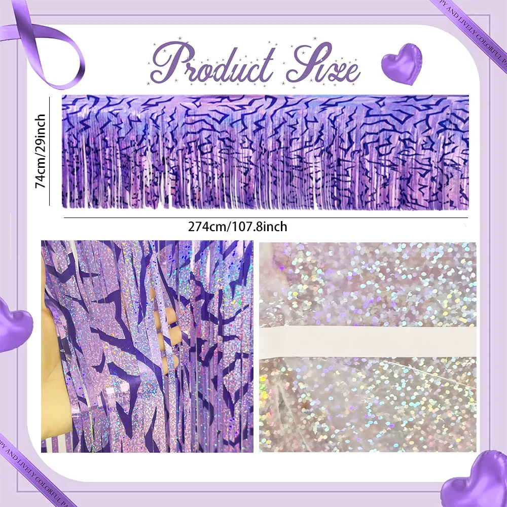 New Purple Demon Mark Metallic Foil Tinsel Fringe Table Skirts for Demon Energy Pattern Birthday Party Decorations Supplies