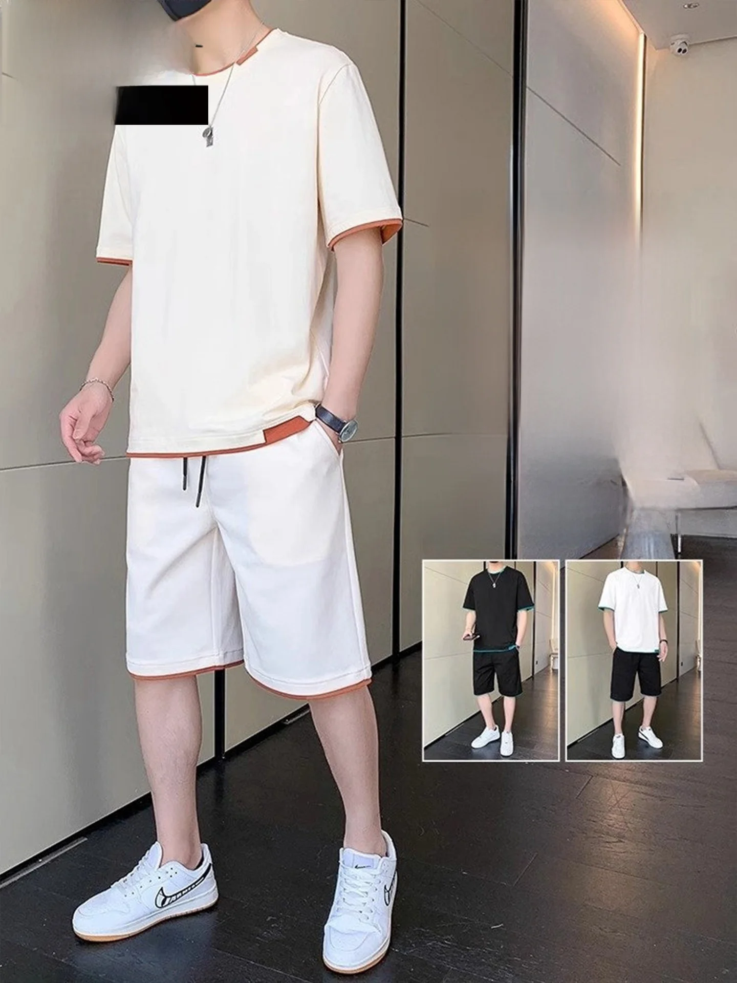 TUCANO 2026 Novo Conjunto Casual de Algodão Puro Masculino Verão Fino Solto Manga Curta Shorts Conjunto de Duas Peças Juvenil...