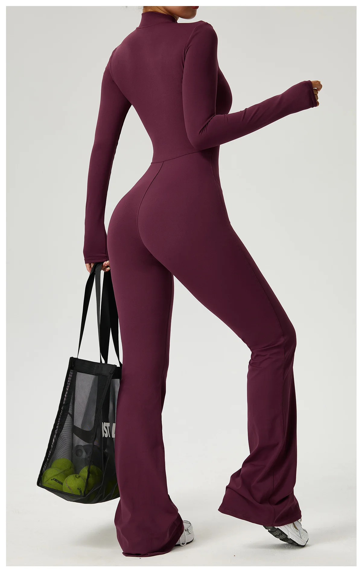 Neuer Reißverschluss-Jumpsuit mit Schlaghose Damenkleidung Sportbekleidung Gym Yoga Sportsets Spandex Nylon Trainingssets Damen Trainingsanzug – Detail 10