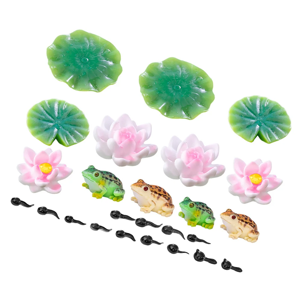 

1 Set Micro Landscape Decorations Mini Resin Frogs Lotus Leaf Figurines Realistic Tadpole Sculptures For Diy Moss Garden Bonsai
