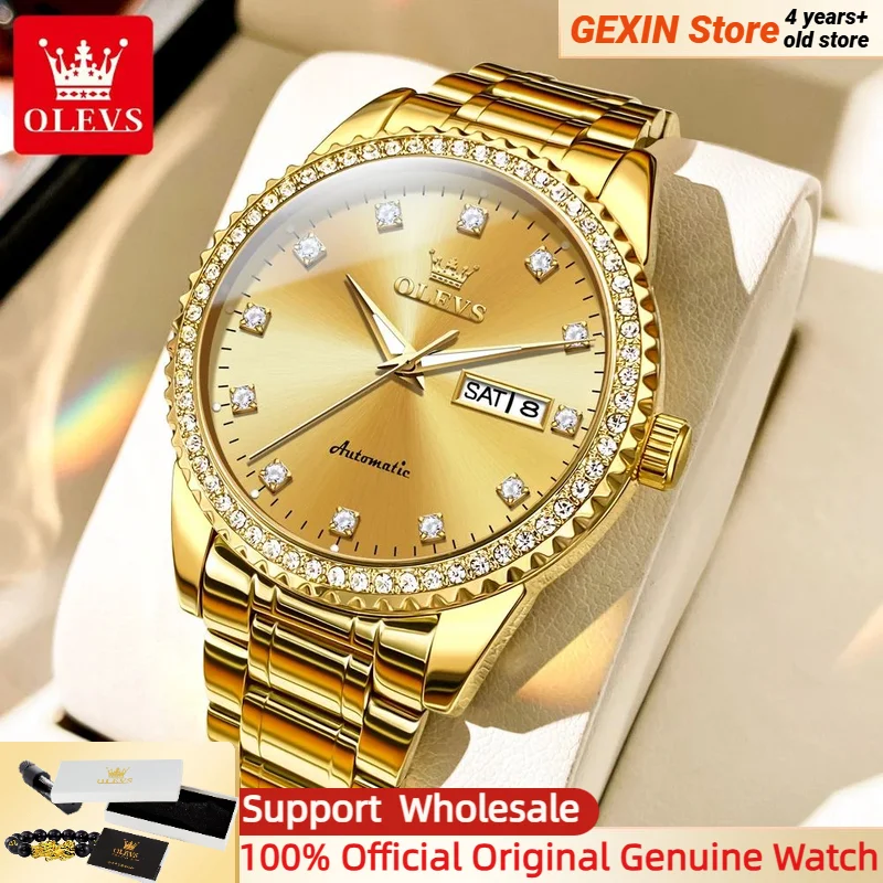 

OLEVS Diamond Automatic Watches for Men Business Dress Watch Waterproof Stainless Steel Mechanical Self-Winding Watch TOP Brand