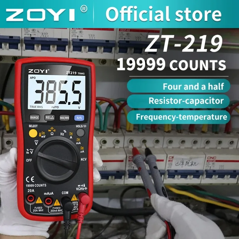 ZT219 Digital Multimeter True RMS 19999 Counts NCV Frequency Auto Power Off AC DC Voltage Ammeter Current Ohm Multimetro