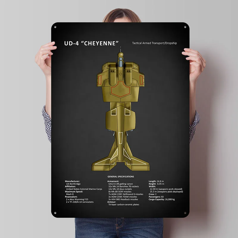 UD4 Cheyenne Dropship Gedrucktes Poster, individuell gestaltete Retro-Wandkunst, Vintage-Metallblechschilder zur Dekoration von Schlafzimmer und Heimdekorationen