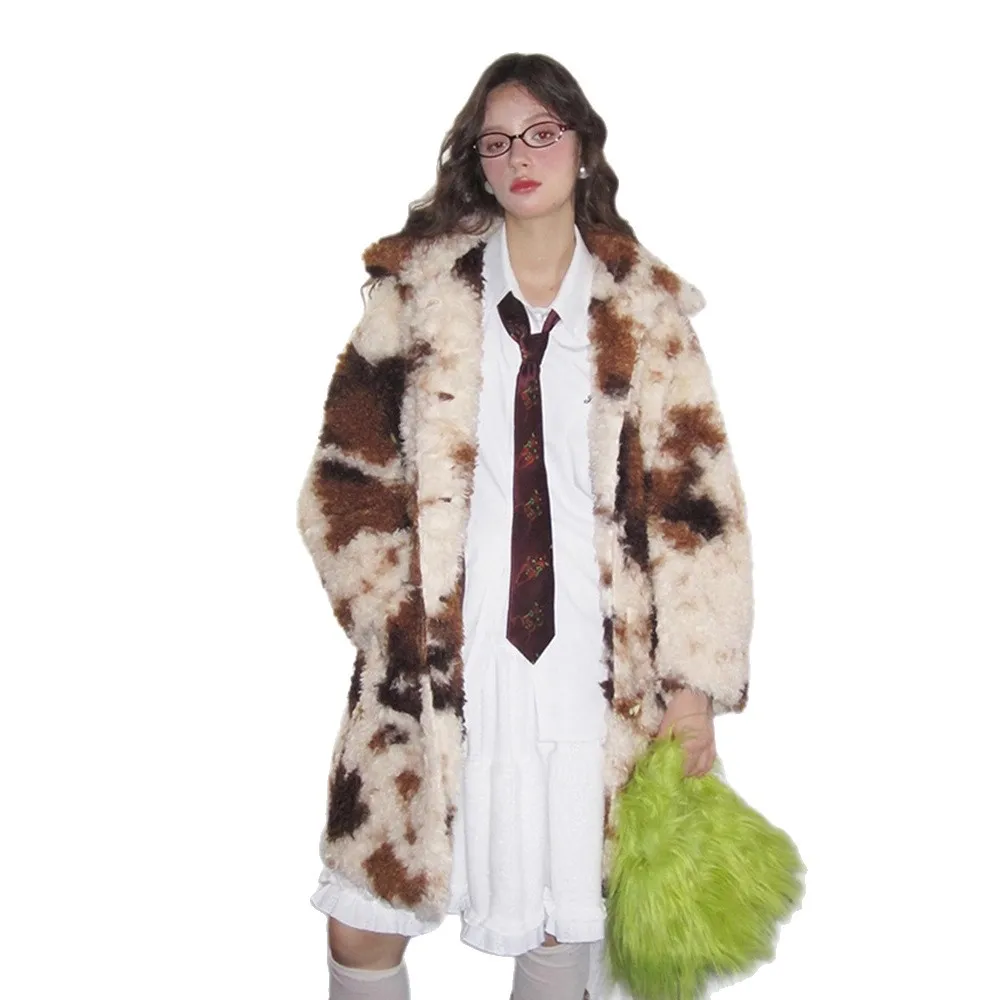 2025 Women's Autumn Winter New Fashion Faux Fur Simple Elegant Women's Long Sleeve Long Style Color Matching Chic Faux Fur Coats