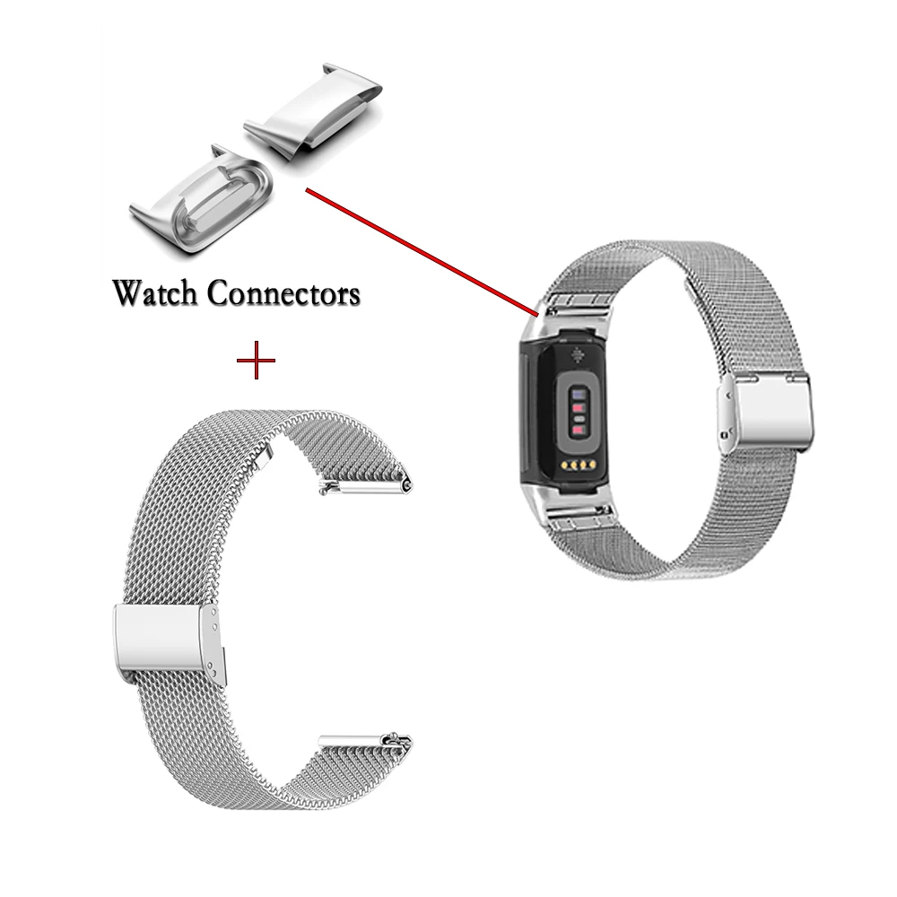 Milanese Loop Strap For Fitbit Charge 6/5 High Quality Staniless Steel Watchband With Watch Connectors