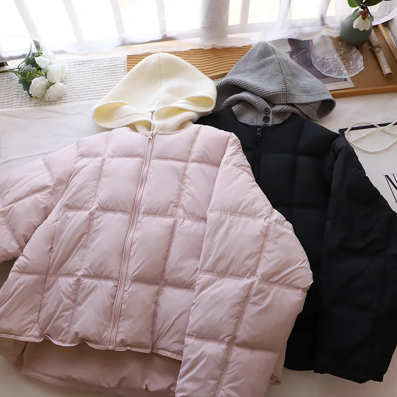 Jaet bouffant blanc à capuche tricoté détachable pour femme, nouveau système coréen Sle duvet, vêtements d'extérieur chauds, longue fermeture éclair, nouvelle collection hiver