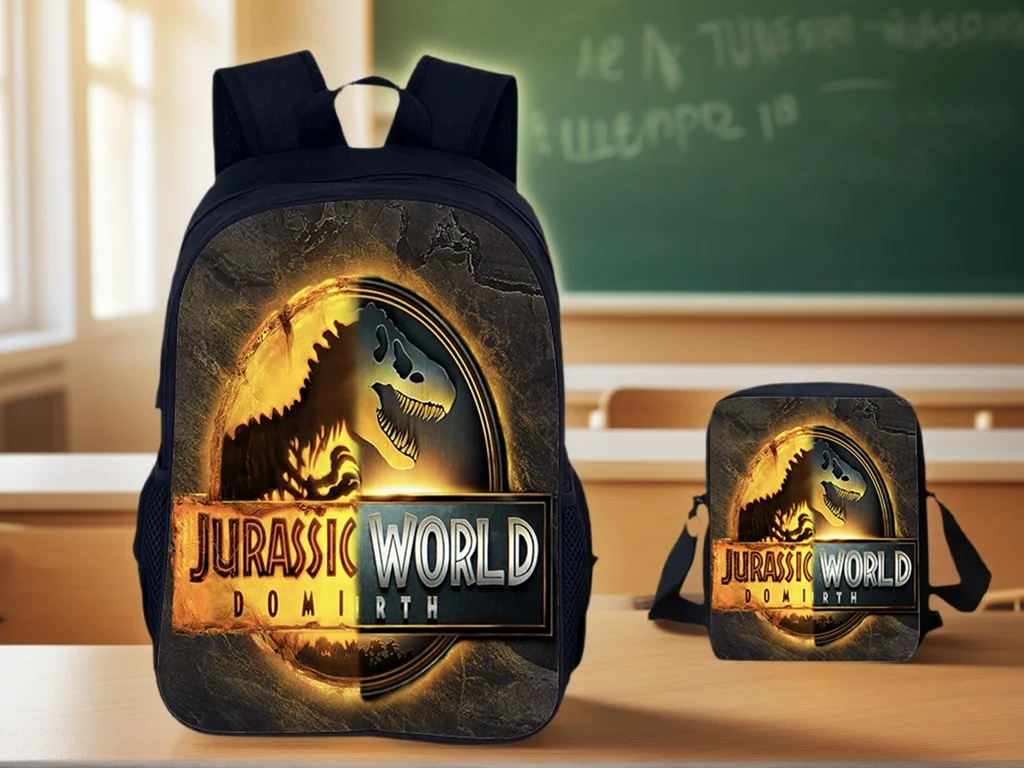 

Student Jurassic World Cute Schoolbag and Side Bag 2Pcs Set,Kid Lightweight Backpack Canvas Daypack