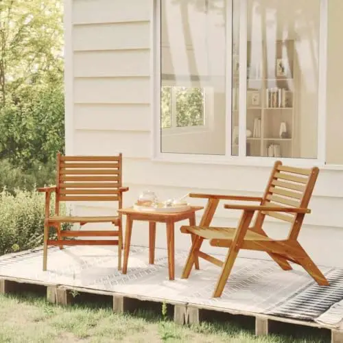 3 Piece Patio Bistro Set Solid Acacia Wood Outdoor Chairs Table