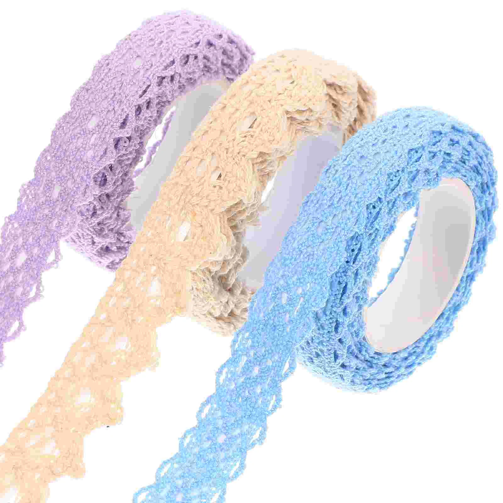 3 Rolls Fabric Lace Tape Scrapbook Tapes Hand Crafting Black Duct Adhesive Decorative Stickers Crafts Creative
