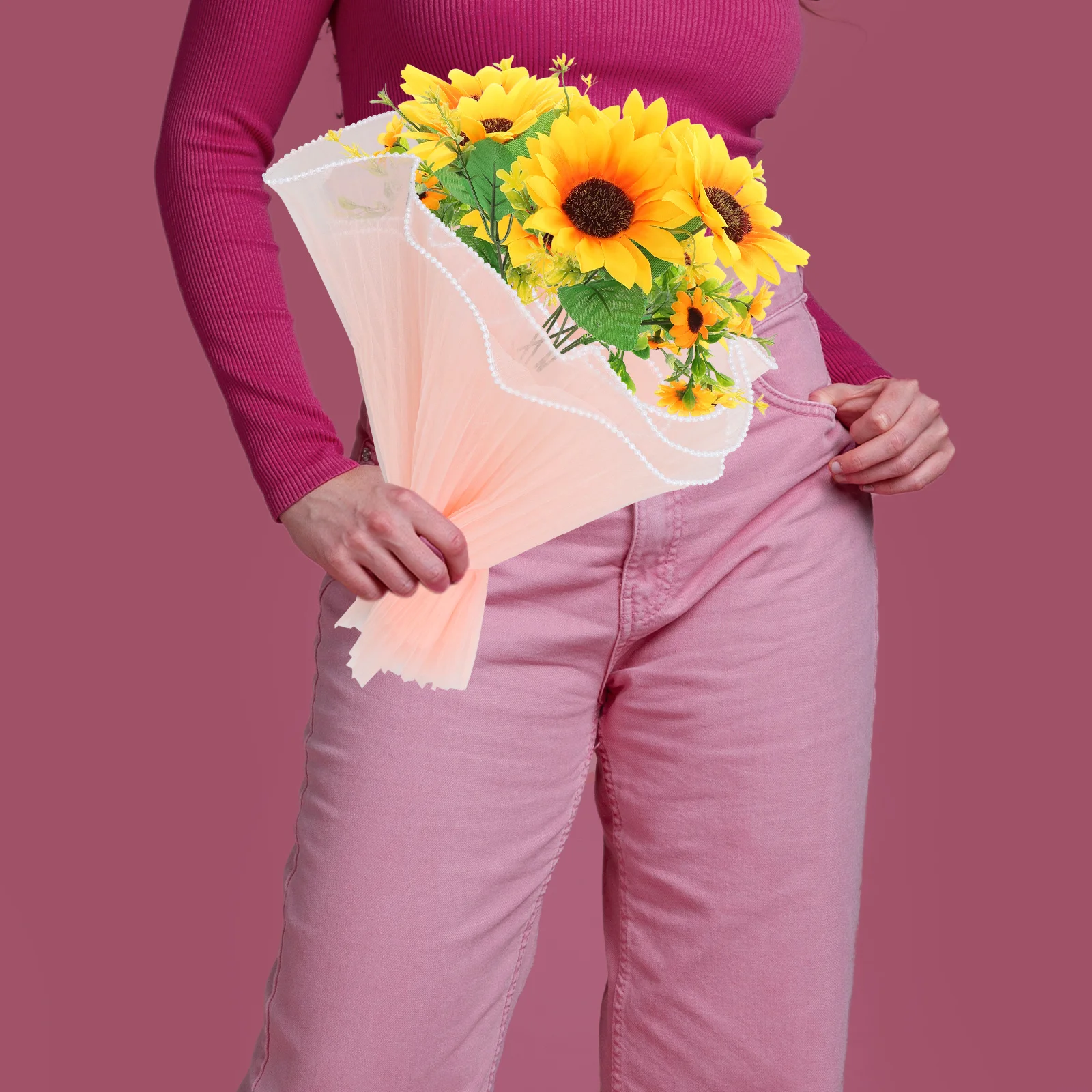 التجاعيد متموجة صافي الغزل الأزهار ورق التغليف الوردي لعبة وهمية اللؤلؤ حافة ل باقة الزفاف لوازم التعبئة والتغليف الزهور ورقة شبكية #2