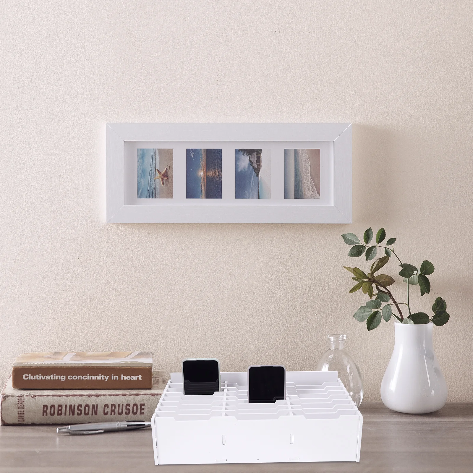 Multi-Grid Storage Box Desktop Holder For Cell Phones Calculators Classroom Office Organization Wooden Phone Container Desk