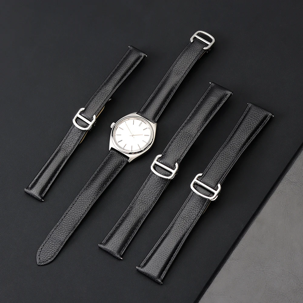 16mm 18mm 20mm 22mm Genuine Leather Watch Strap for Cartier Tank London Solo Lychee Textured Cowhide Watchband Men Women Band