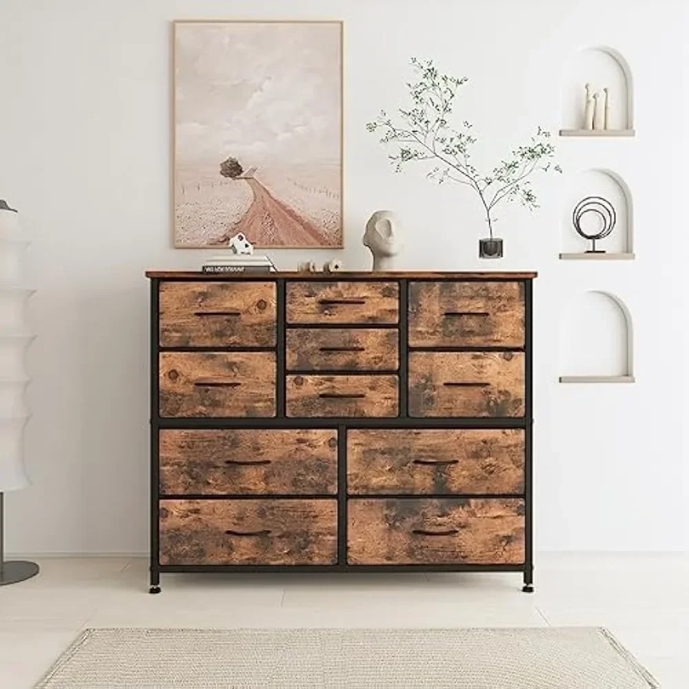 11 Drawers for Bedroom, Wide Dressers & Chests of Drawers with Wood Top, Fabric Storage Dresser TV Stand