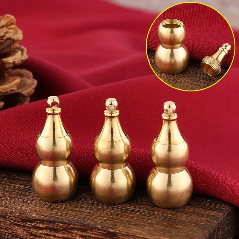 Traditional Chinese Natural Feng Shui Gourd Brass Buddhist Good Luck Brass Gourd Pendant Can Hold Cinnabar Keychain Accessories