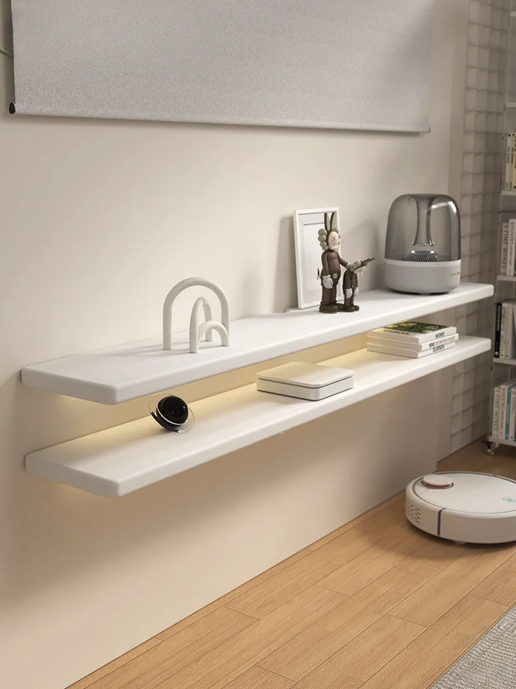 

Cream Wind TV Cabinet Hanging One-word Board Solid Wood Small Unit Customized Wood Board Hanging Shelf Below TV