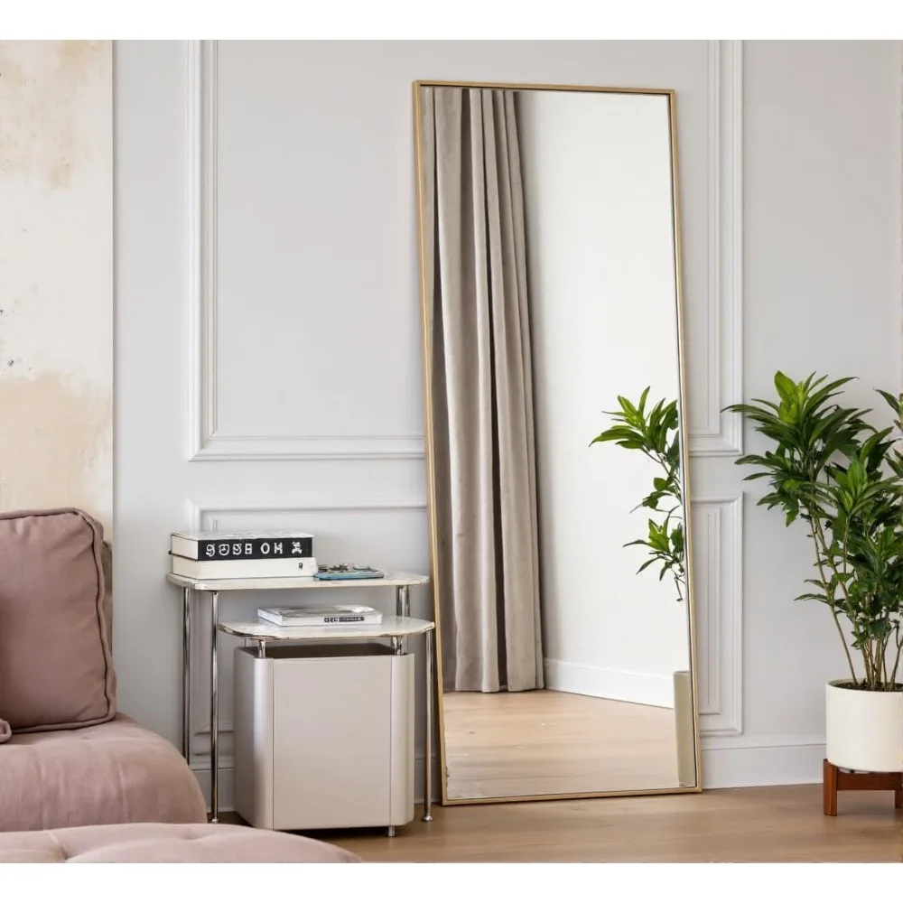 전체 길이 벽걸이 거울(스탠드 포함), 70x26, 침실 또는 거실에 적합, 다용도로 걸거나 기울려 사용 가능, 전신 거울