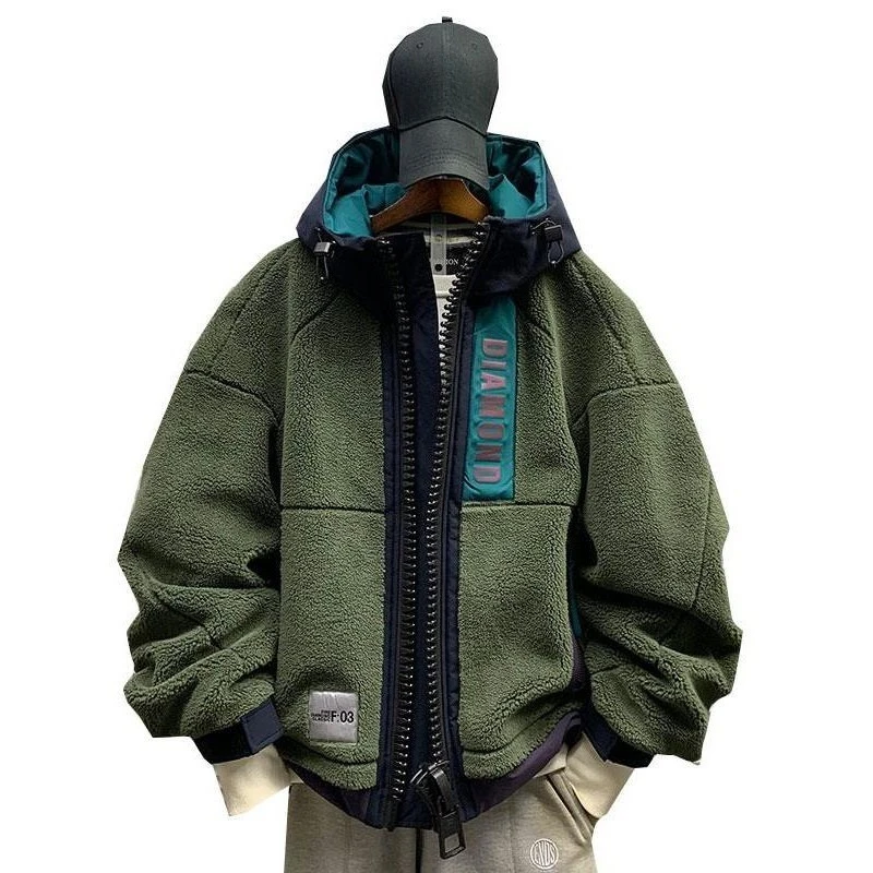 Męska kurtka zimowa z bawełny, ocieplana, uniwersalna, modna, z amerykańskim polarowym wykończeniem i designerskim łączeniem materiałów.