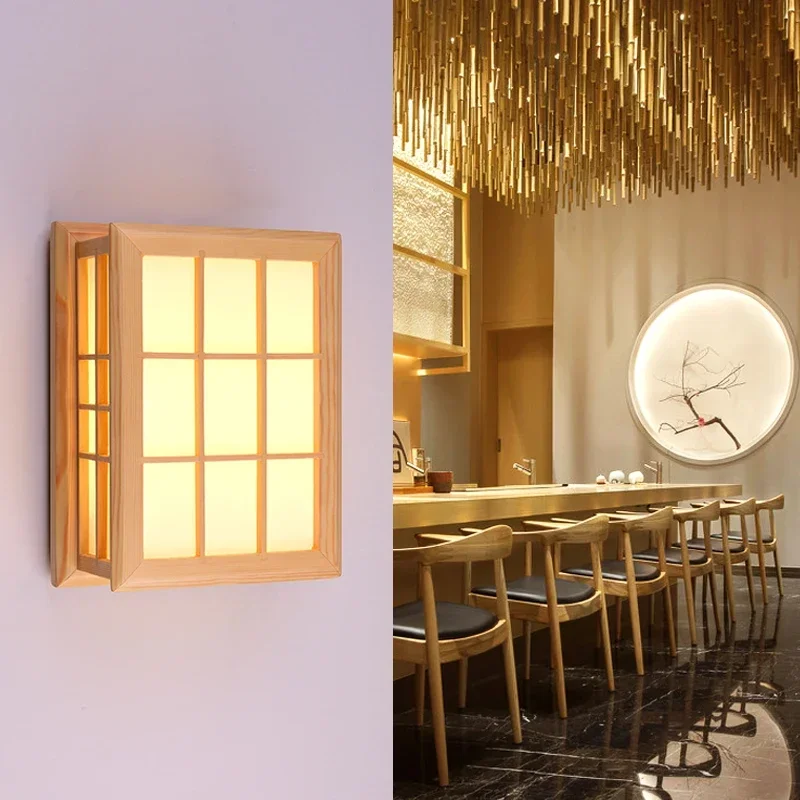 

Style Wall Japanese Lamp Brief Modern Chinese Style Stair Balcony Wood Lamps Bedside Wall Lamp