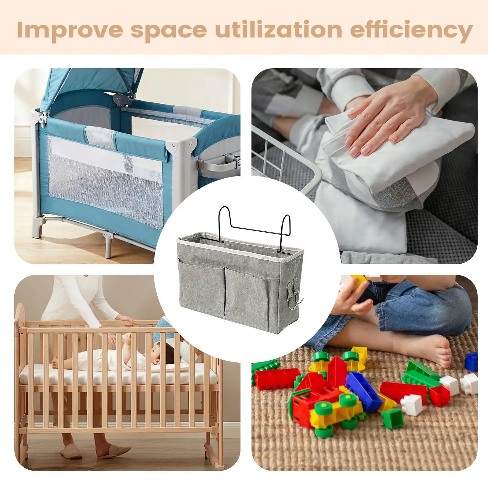 منظم السرير، حقيبة محمولة قابلة للتعليق، جيب حفاضات بجانب السرير، لغرفة النوم بطابقين، غرفة الأطفال، السفر، لعبة زجاجة الأطفال، الأنسجة #4