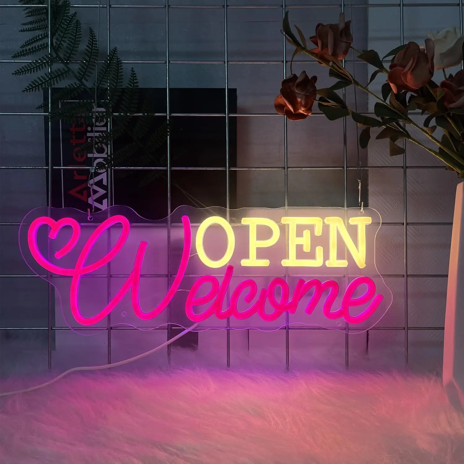 Welcome Open Neon Sign USB Powered Dimmable LED Neon Light for Business Bar Club Shop Salon Hotel Restaurant Wall Decor