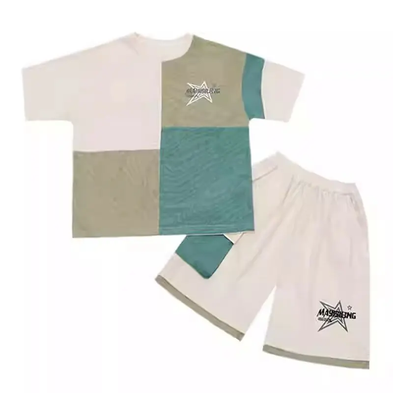 New Summer Boys Cotton Suit Korean High Street Fashion Kids Printed T-shirts Shorts 2 Piece Set High Quality Children's Set 2024