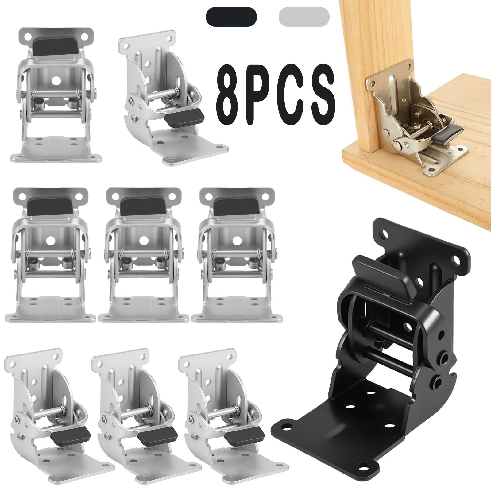 

8 PCS Folding Brackets Self-Locking Hinges 500LB Capacity Adjustable Support Quick-Install Extension for Table/Bed/Desk Legs New