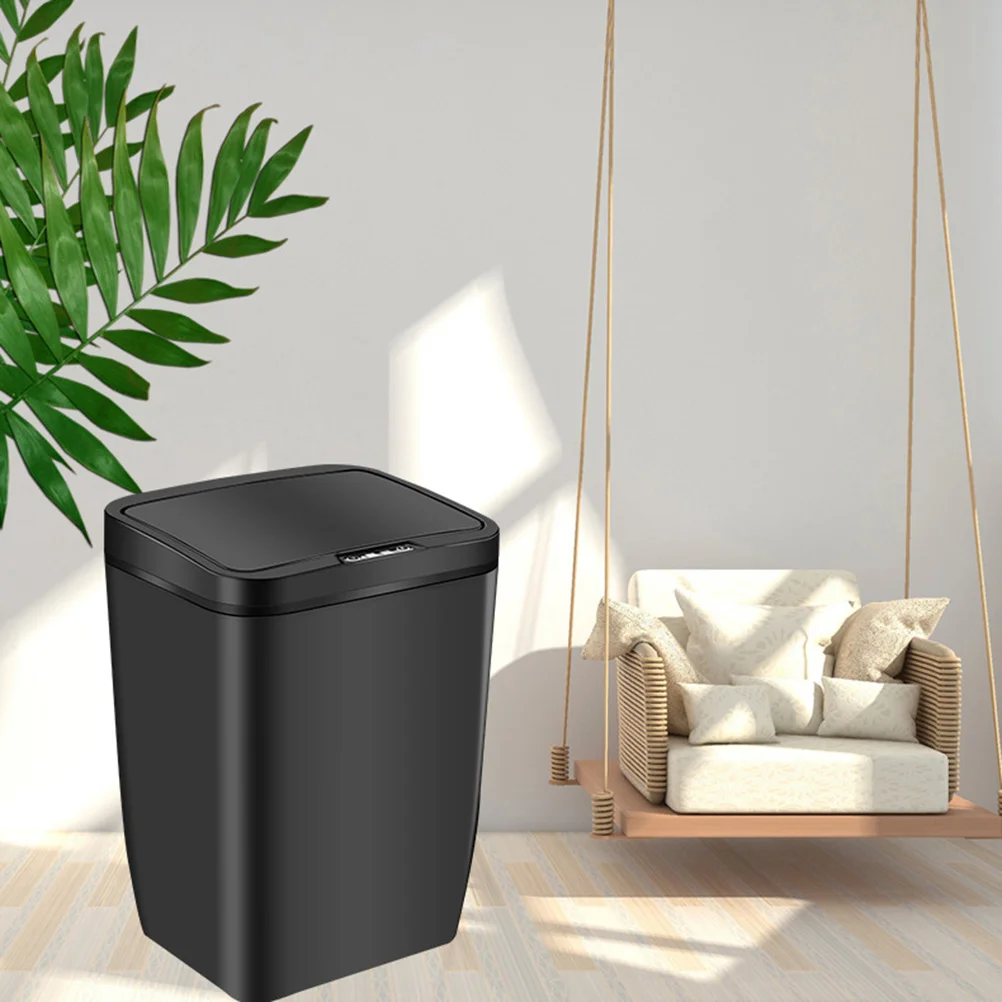 Inductive Trash Can Trash Bin Automatic Smart Sensor Kitchen Bathroom Rubbish Bin Garbage Can Waste Bin without Battery (Black)