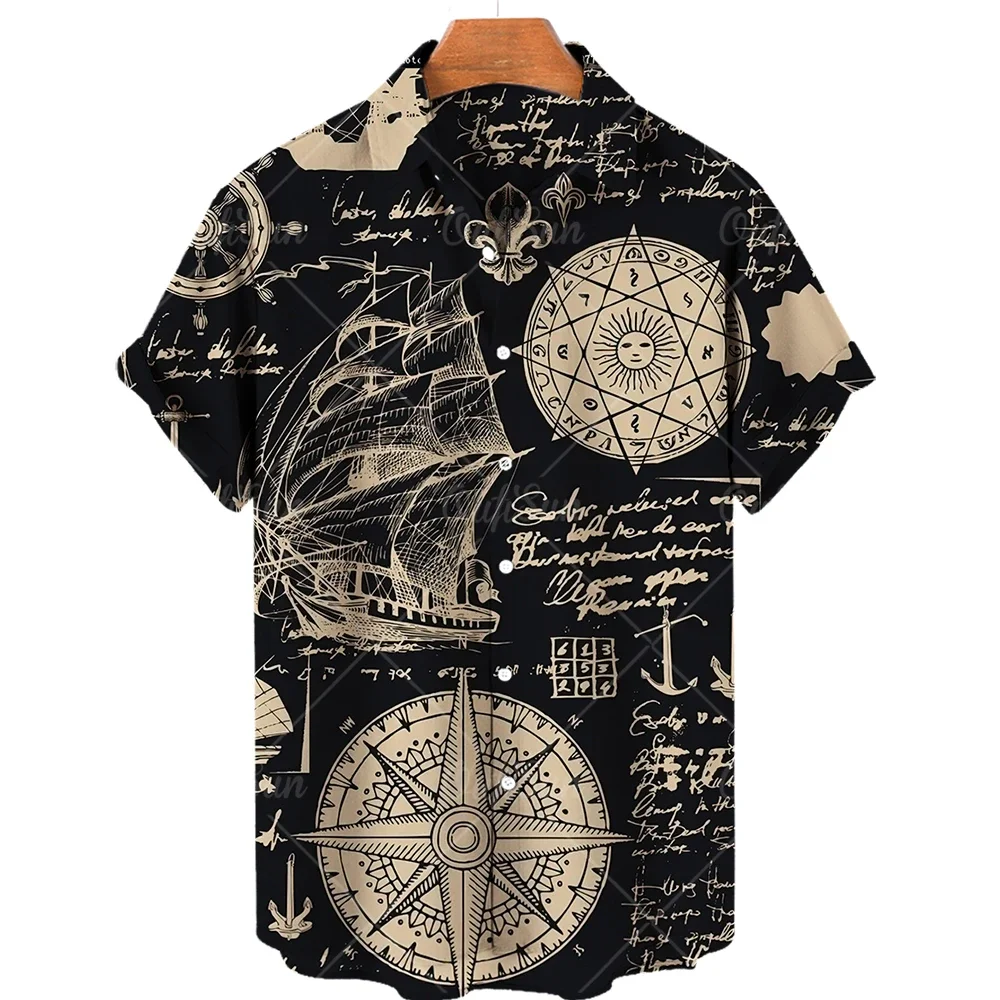 Vintage Men'S Sailing Hawaiian Casual Shirt For Blouse Men Fashion Short Sleeve Summer Street Top Male Clothes Camisas Casuais