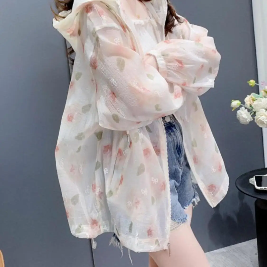 Large Size 2300 Pounds Ultra Fairy Beautiful Pleated Hat Sunscreen Clothes Women Summer Loose Sweet Anti-Aging Thin Coat