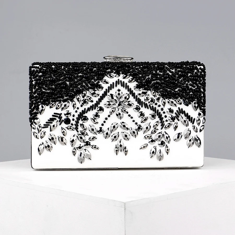 

Acrylic Beaded Rhinestone Evening Bag Vintage Box Clutch Purse Women's Handbags For Wedding Party Prom Chain Shoulder Bags Bolsa