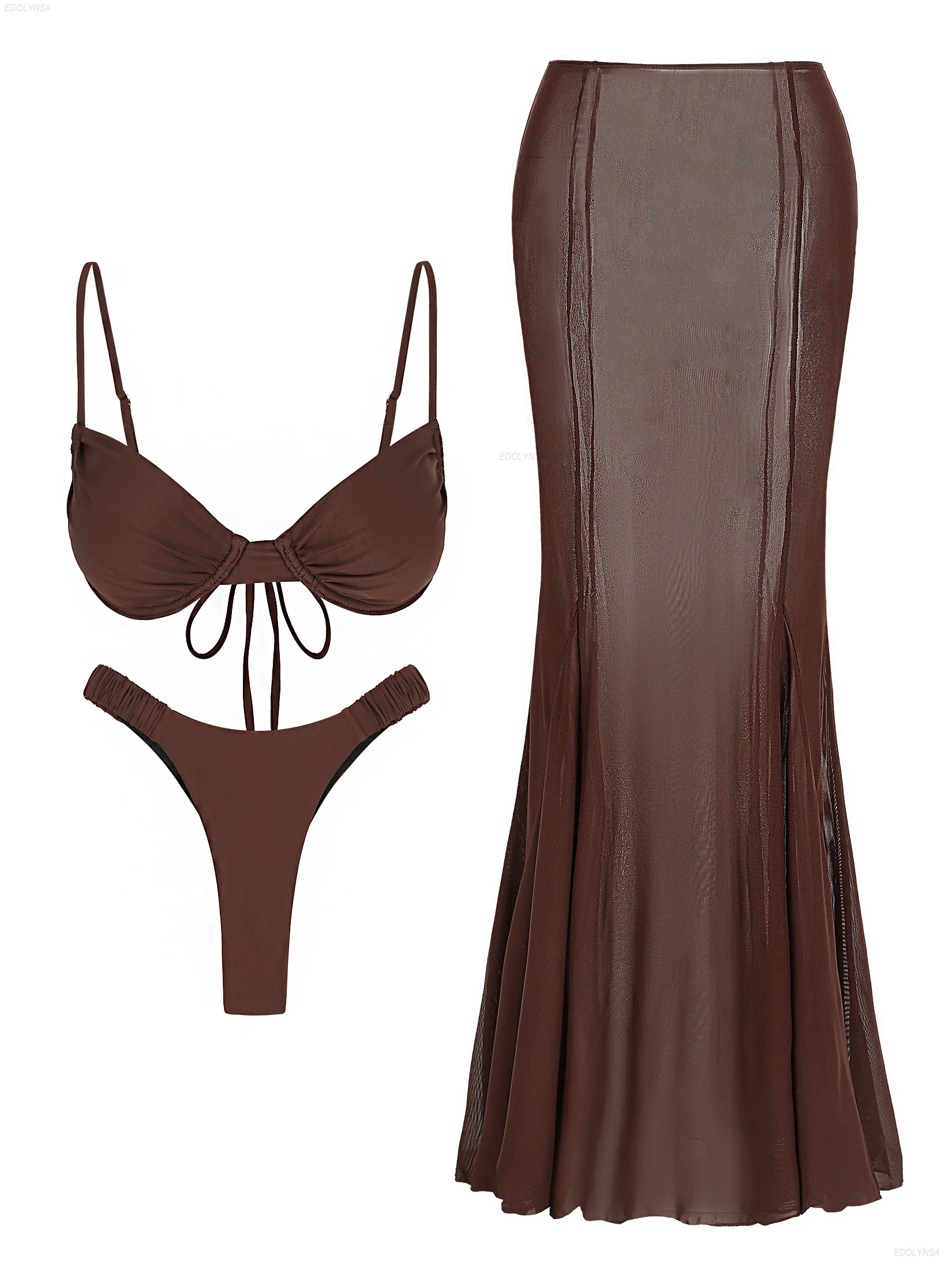 Zmarszczony strój kąpielowy z spódniczką, elegancki 3-częściowy zestaw bikini, nowa kolekcja plażowa 2025, strój kąpielowy push-up, sukienka na imprezę do klubu nocnego K268